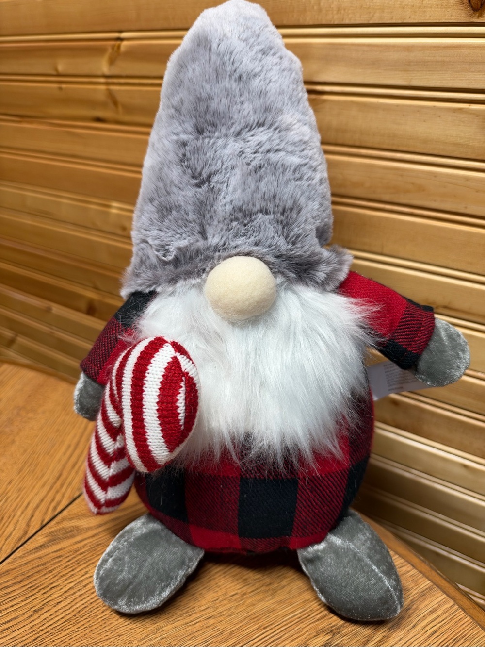 Holiday Gnome Plush Décor - Red Plaid with Gray Hat